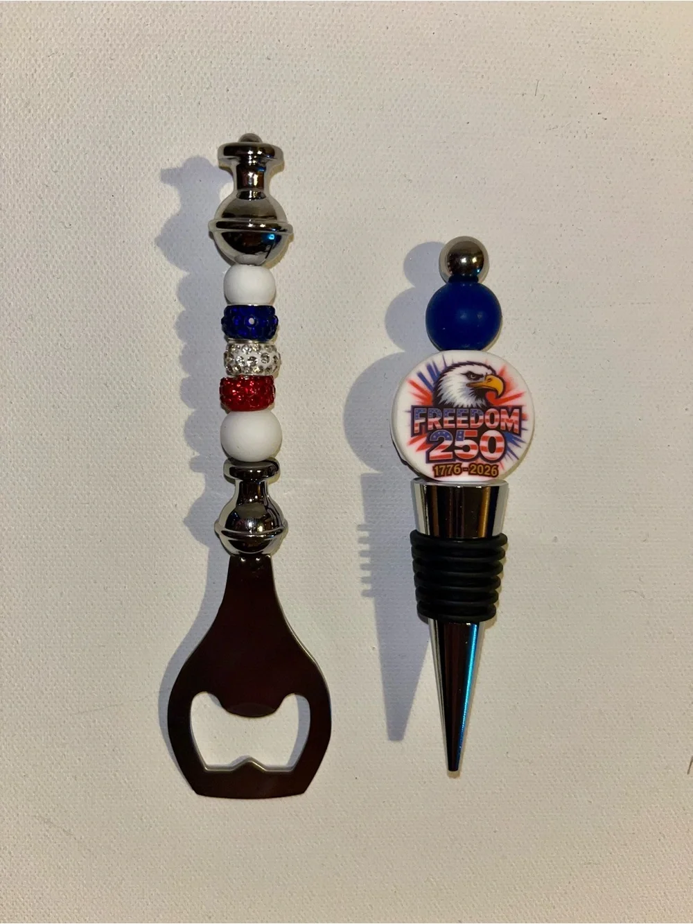 Patriotic Blue and Silver Bottle Stopper & Opener Set